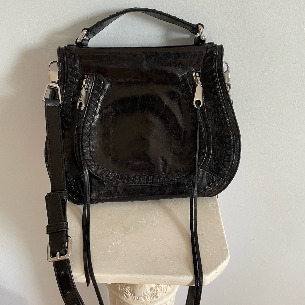 Rare Rebecca Minkoff Black Leather Vanity Saddle Crossbody Shoulder Bag *Read
